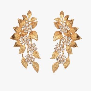 magnificent hanging gold leaf & crystal earrings brand new never worn!